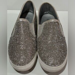 Rhinestone Crystal Slip On Sneakers Women’s 8.5 Sparkly Platform Casual Shoes